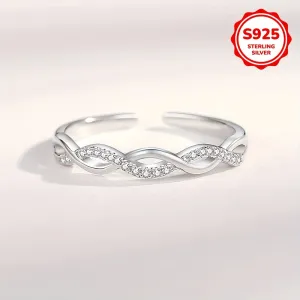 925 Sterling Silver Twisted Ropes Zirconia Adjustable Cuff