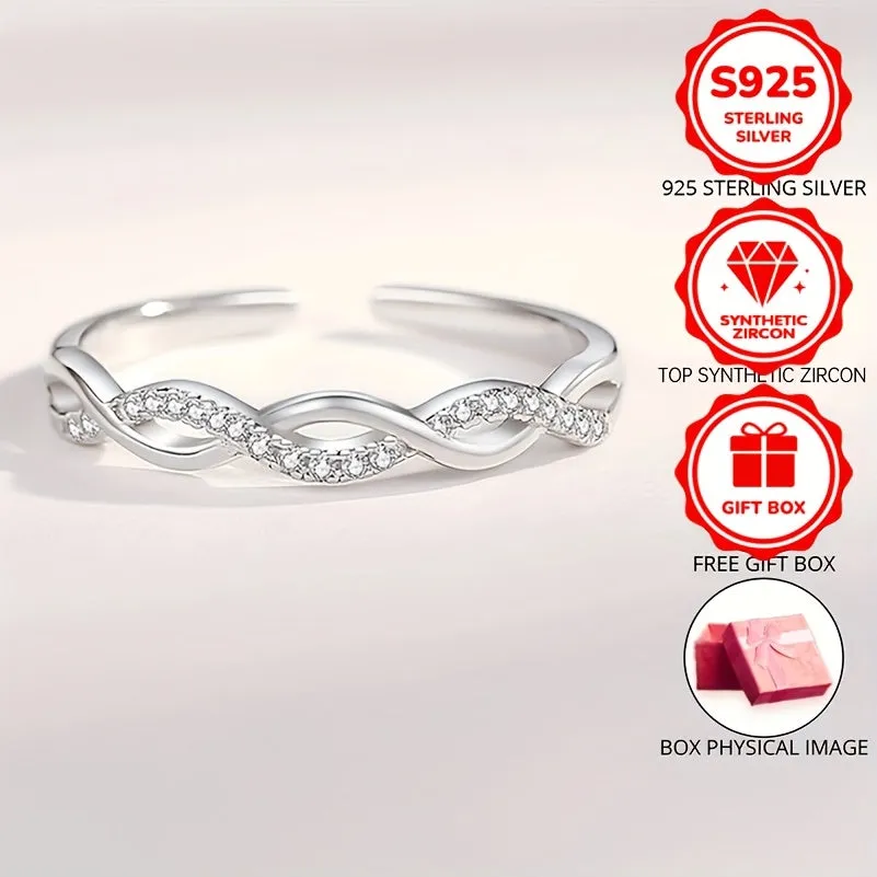 925 Sterling Silver Twisted Ropes Zirconia Adjustable Cuff