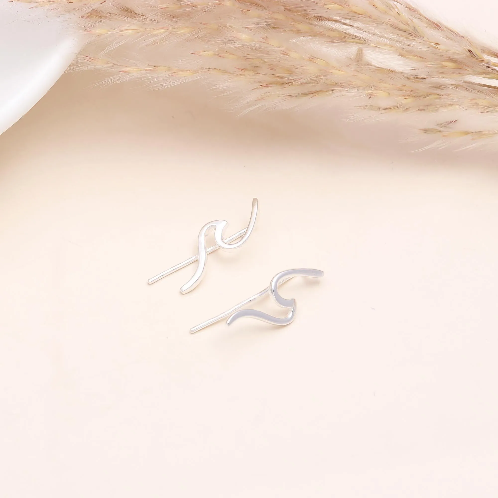925 Sterling Silver Wave Ear Climbers Earrings