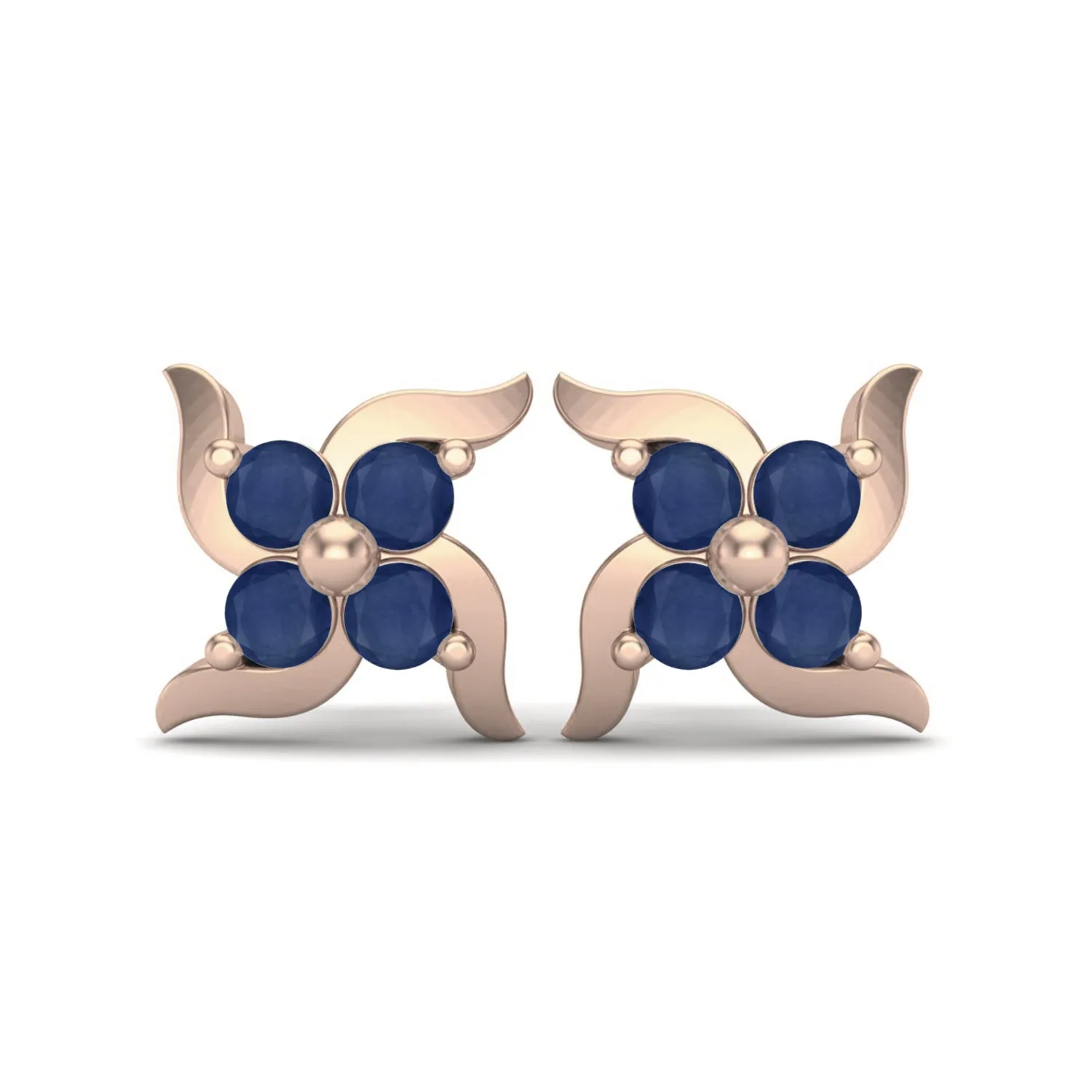 9k Rose Gold Round Natural Blue Sapphire Gemstone Stud Earrings for Women