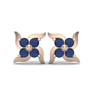 9k Rose Gold Round Natural Blue Sapphire Gemstone Stud Earrings for Women