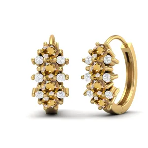 9k Yellow Gold 3MM Round Citrine Huggie Hoop Earrings For Women