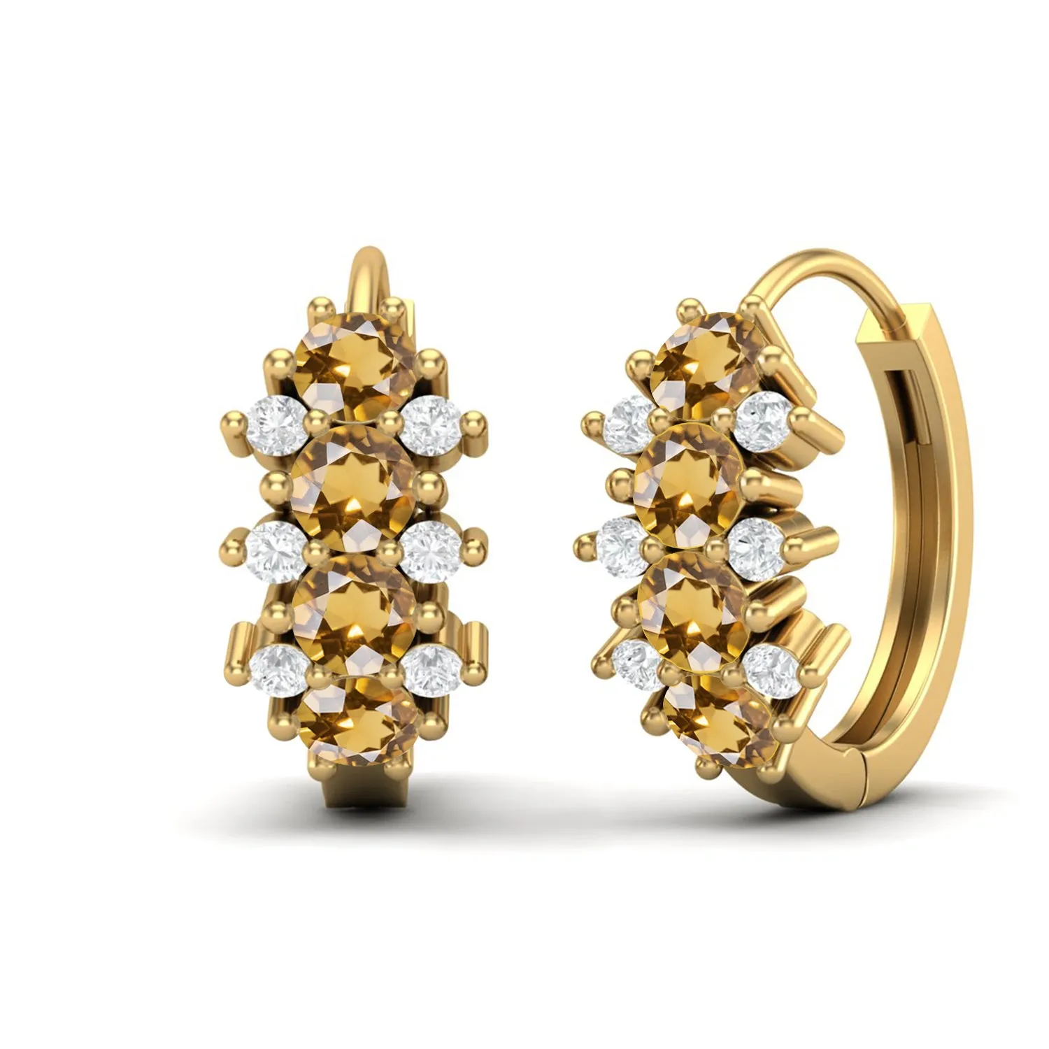 9k Yellow Gold 3MM Round Citrine Huggie Hoop Earrings For Women