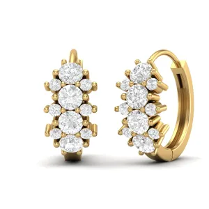 9k Yellow Gold 3MM Round Moissanite Huggie Hoop Earrings For Women