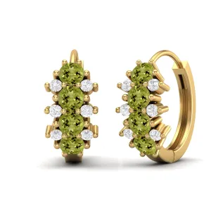9k Yellow Gold 3MM Round Peridot Huggie Hoop Earrings For Women