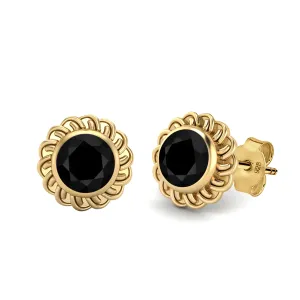 9k Yellow Gold 6mm Round Black Spinel Celtic Knot Women Stud Earrings
