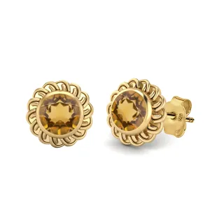 9k Yellow Gold 6mm Round Citrine Celtic Knot Women Stud Earrings