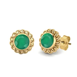 9k Yellow Gold 6mm Round Emerald Zambia Celtic Knot Women Stud Earrings