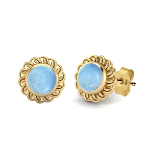 9k Yellow Gold 6mm Round Larimar Celtic Knot Women Stud Earrings