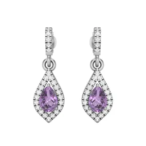 9k Yellow Gold Amethyst Pear Shape Chandelier Teardrop Women Earrings