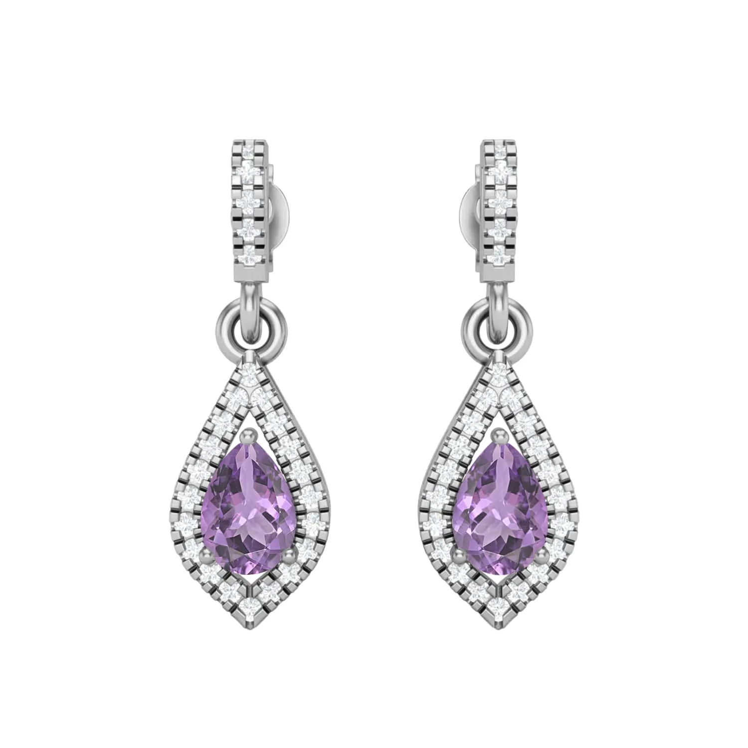 9k Yellow Gold Amethyst Pear Shape Chandelier Teardrop Women Earrings