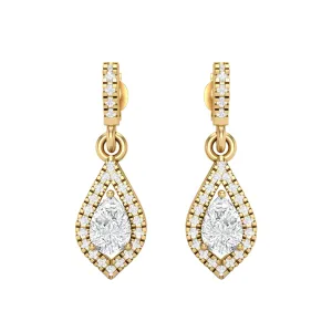 9k Yellow Gold Moissanite Pear Shape Chandelier Teardrop Women Earrings