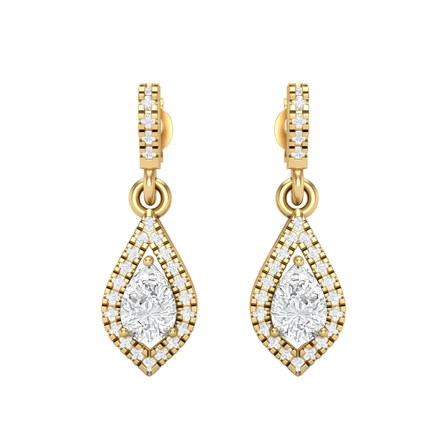 9k Yellow Gold Moissanite Pear Shape Chandelier Teardrop Women Earrings