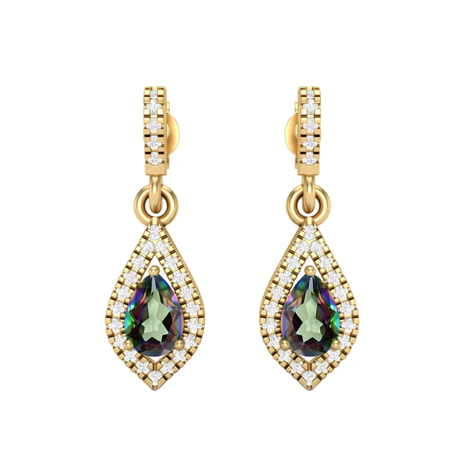 9k Yellow Gold Mystic Topaz Pear Shape Chandelier Teardrop Women Earrings