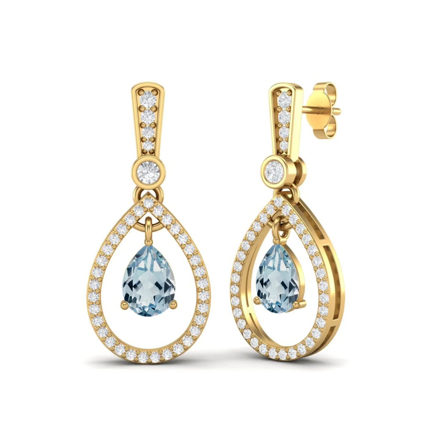 9k Yellow Gold Pear Shape Blue Topaz Vintage Blue Gemstone Women Earrings