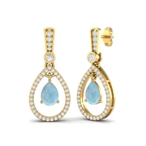 9k Yellow Gold Pear Shape Larimar Earrings Unique Studs Earrings