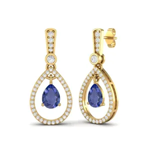 9k Yellow Gold Pear Shape Studs Tanzanite Women Earrings For Gift