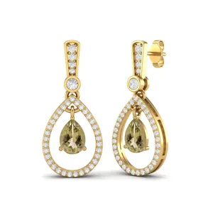 9k Yellow Gold Pear Shaped Lemon Quartz Women Studs Earrings