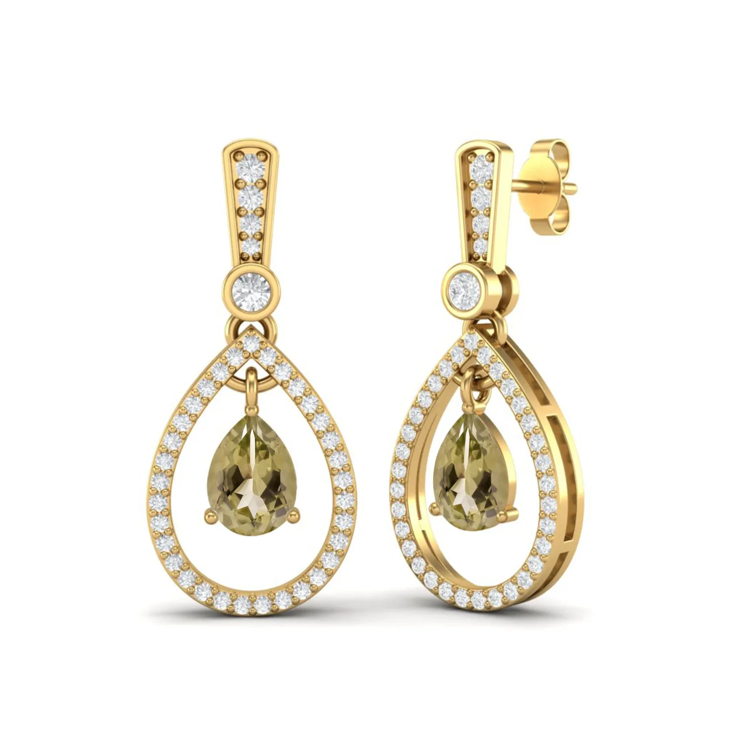 9k Yellow Gold Pear Shaped Lemon Quartz Women Studs Earrings
