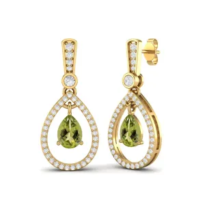 9k Yellow Gold Pear Shaped Peridot Studs Earrings For Women