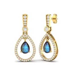 9k Yellow Gold Plated Pear Shaped Labradorite Women Earrings