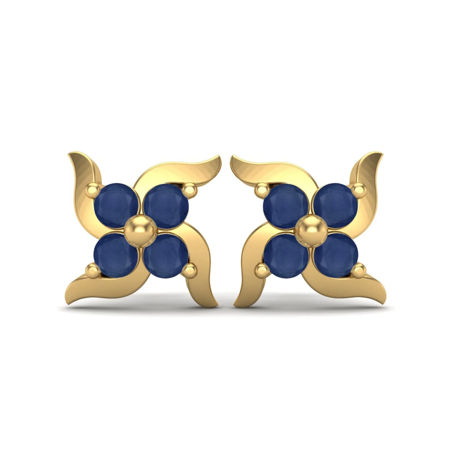 9k Yellow Gold Round Natural Blue Sapphire Gemstone Stud Earrings for Women