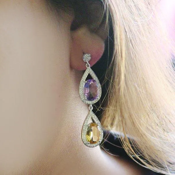 Amethyst and Citrine Double Drop Earrings