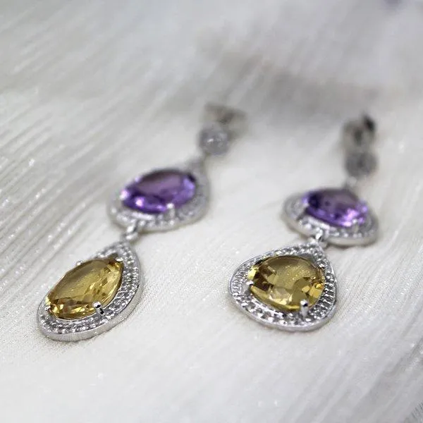 Amethyst and Citrine Double Drop Earrings
