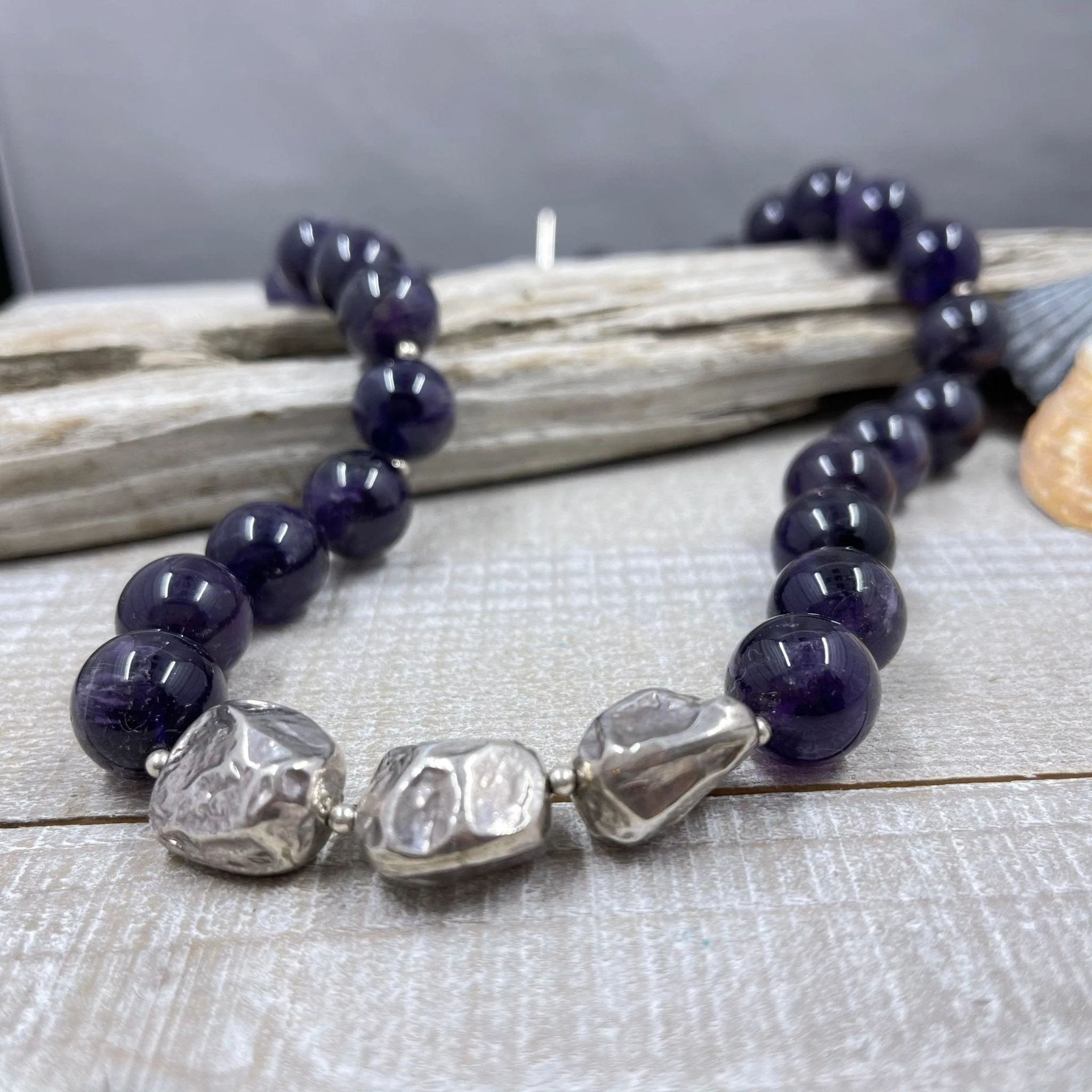 Amethyst and Silver Nugget Necklace