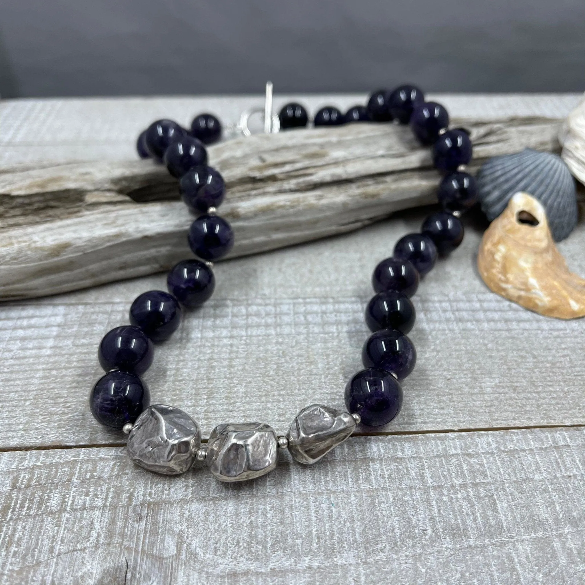 Amethyst and Silver Nugget Necklace