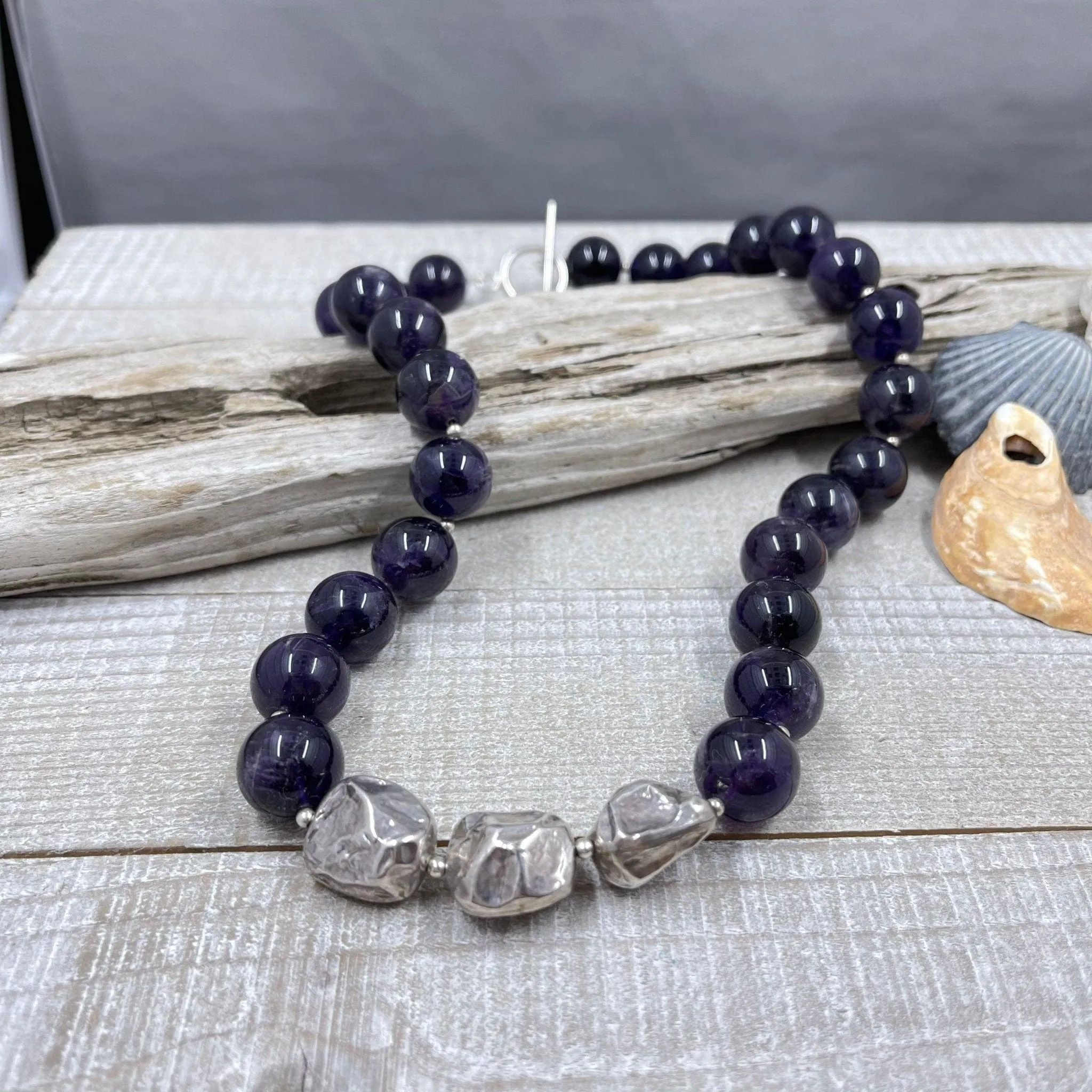Amethyst and Silver Nugget Necklace
