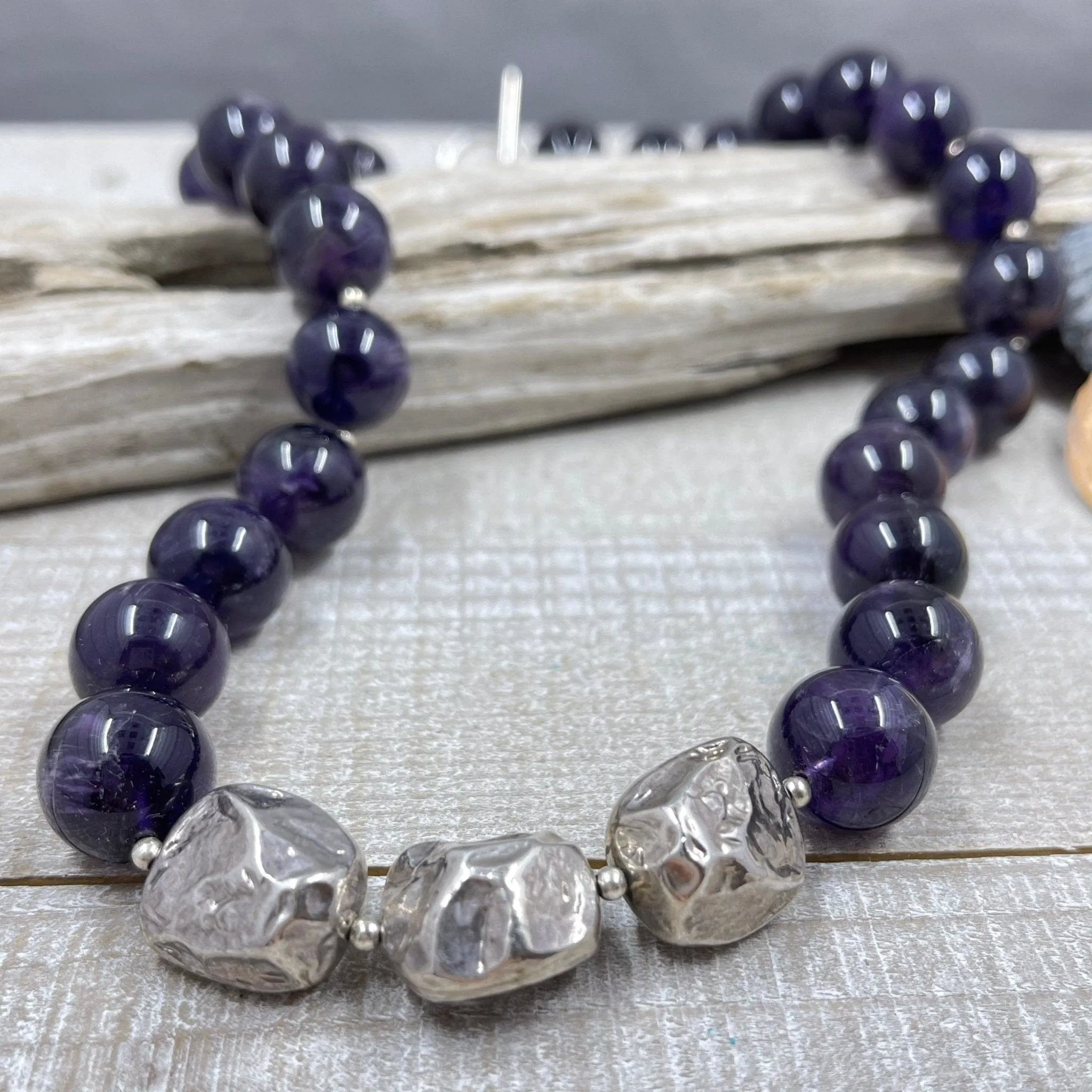 Amethyst and Silver Nugget Necklace