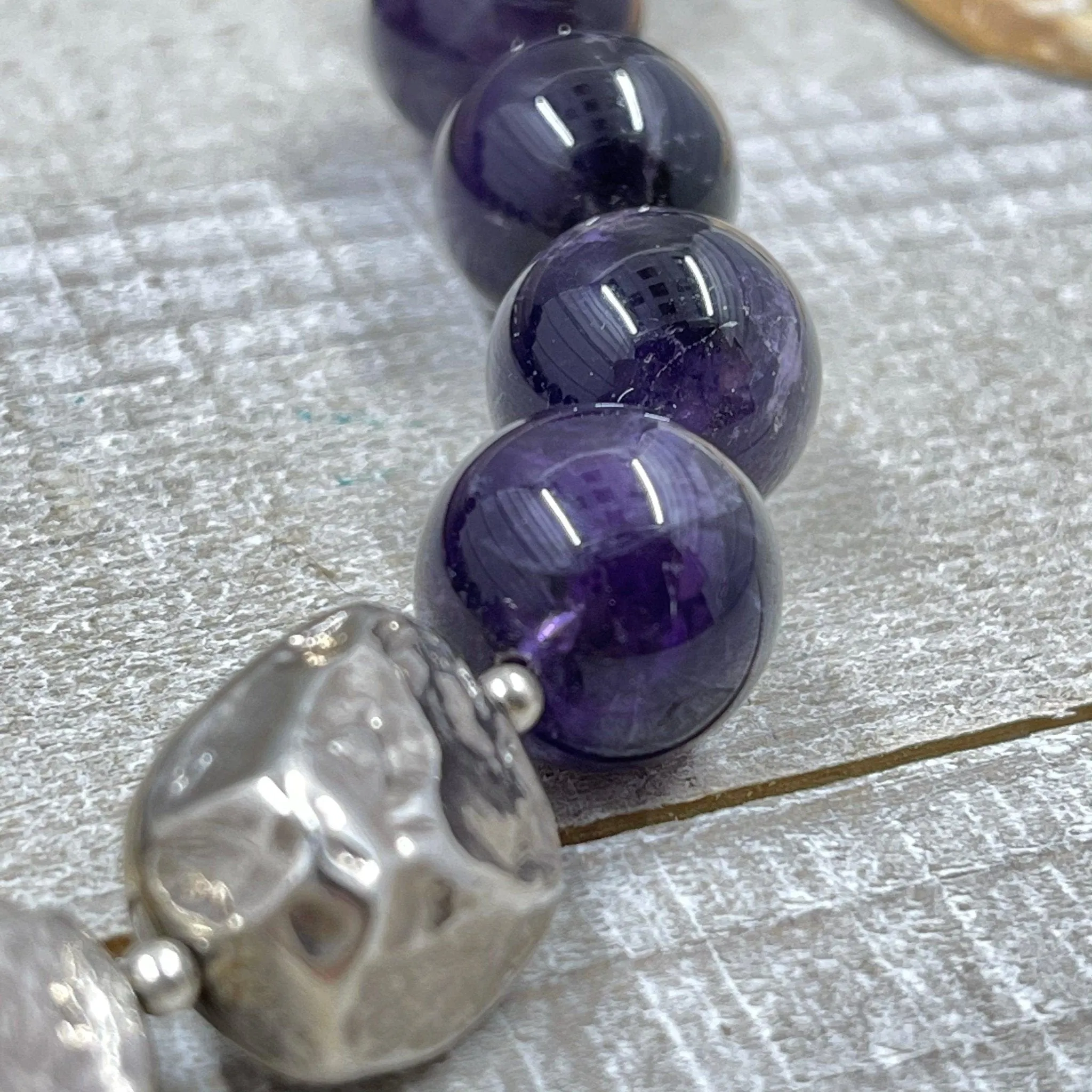 Amethyst and Silver Nugget Necklace