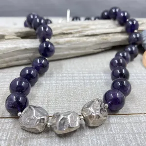 Amethyst and Silver Nugget Necklace