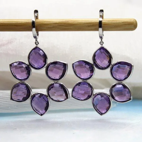 Amethyst Flower Dangling Earrings