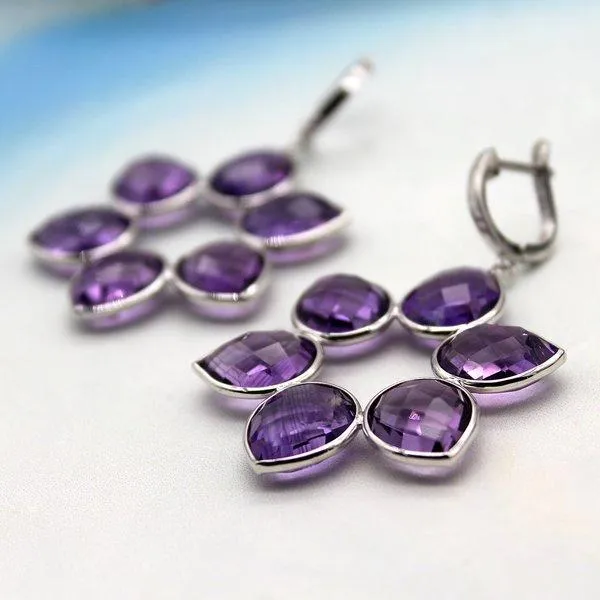 Amethyst Flower Dangling Earrings