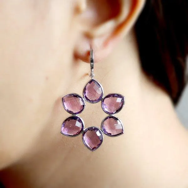 Amethyst Flower Dangling Earrings