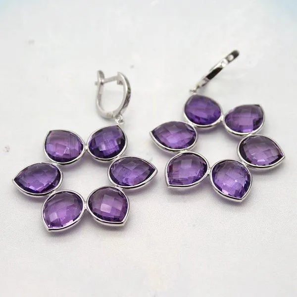 Amethyst Flower Dangling Earrings