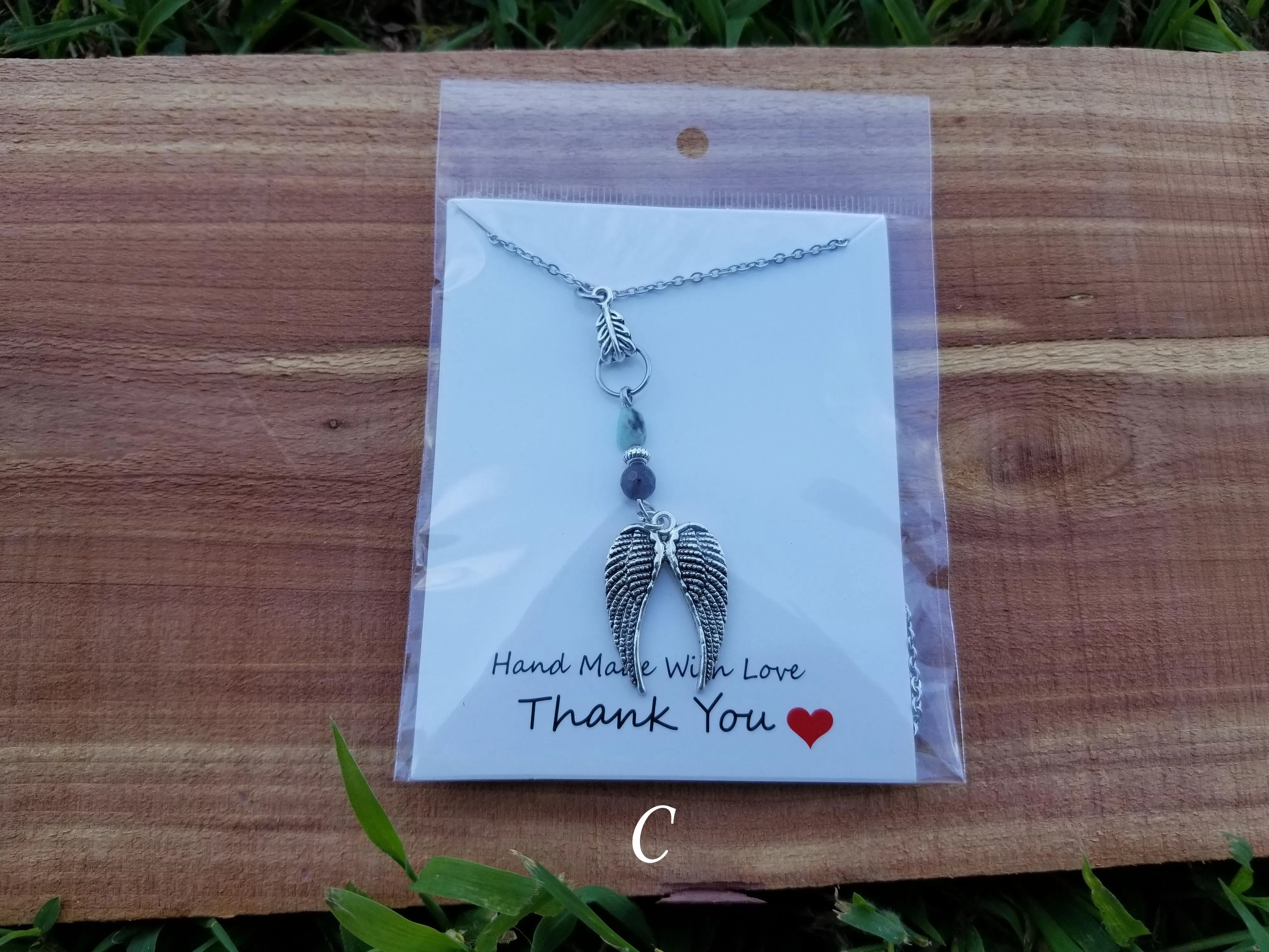 Angel Feathers Gem Design necklace Wilhelmina Creations