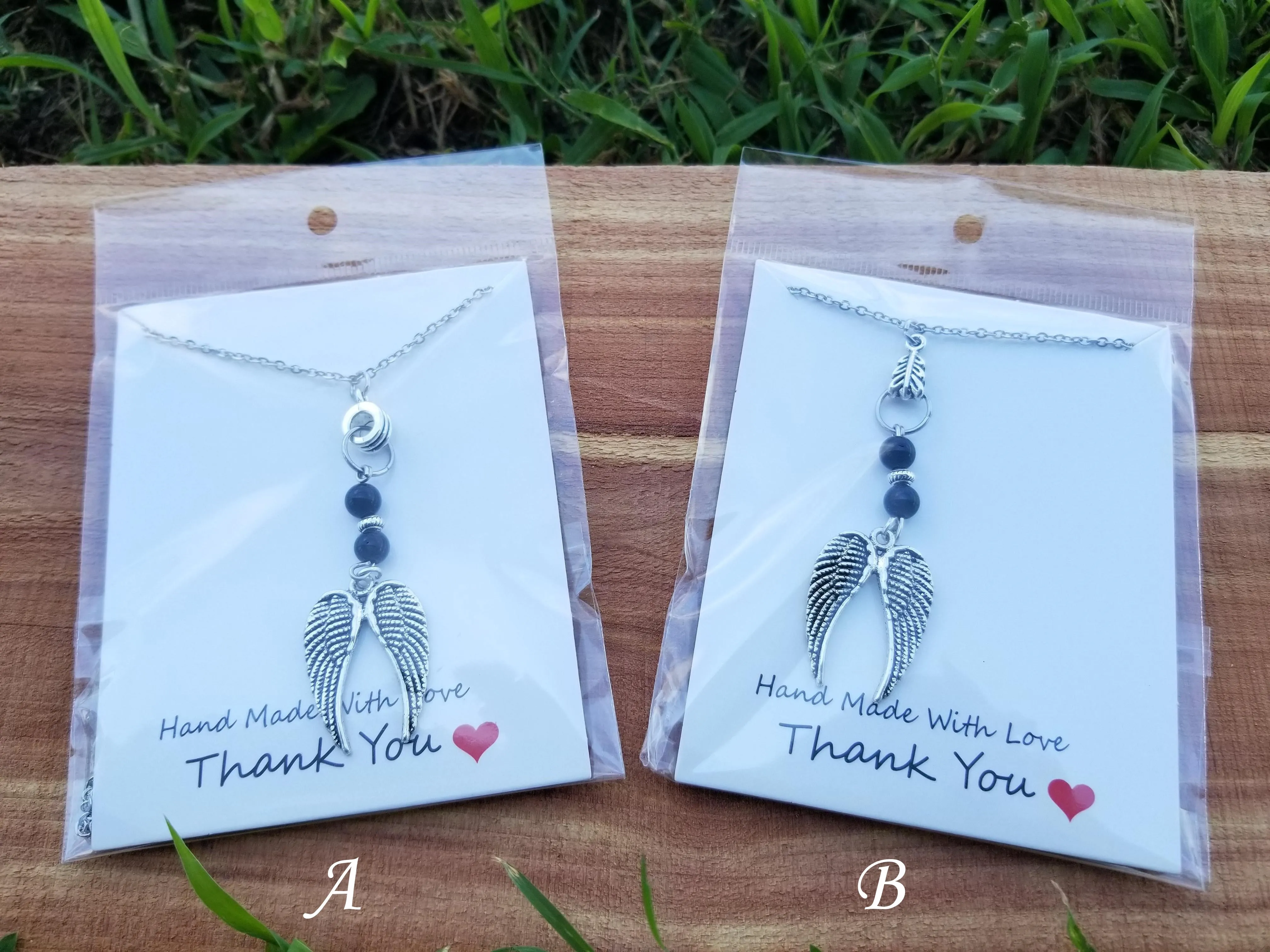 Angel Feathers Gem Design necklace Wilhelmina Creations