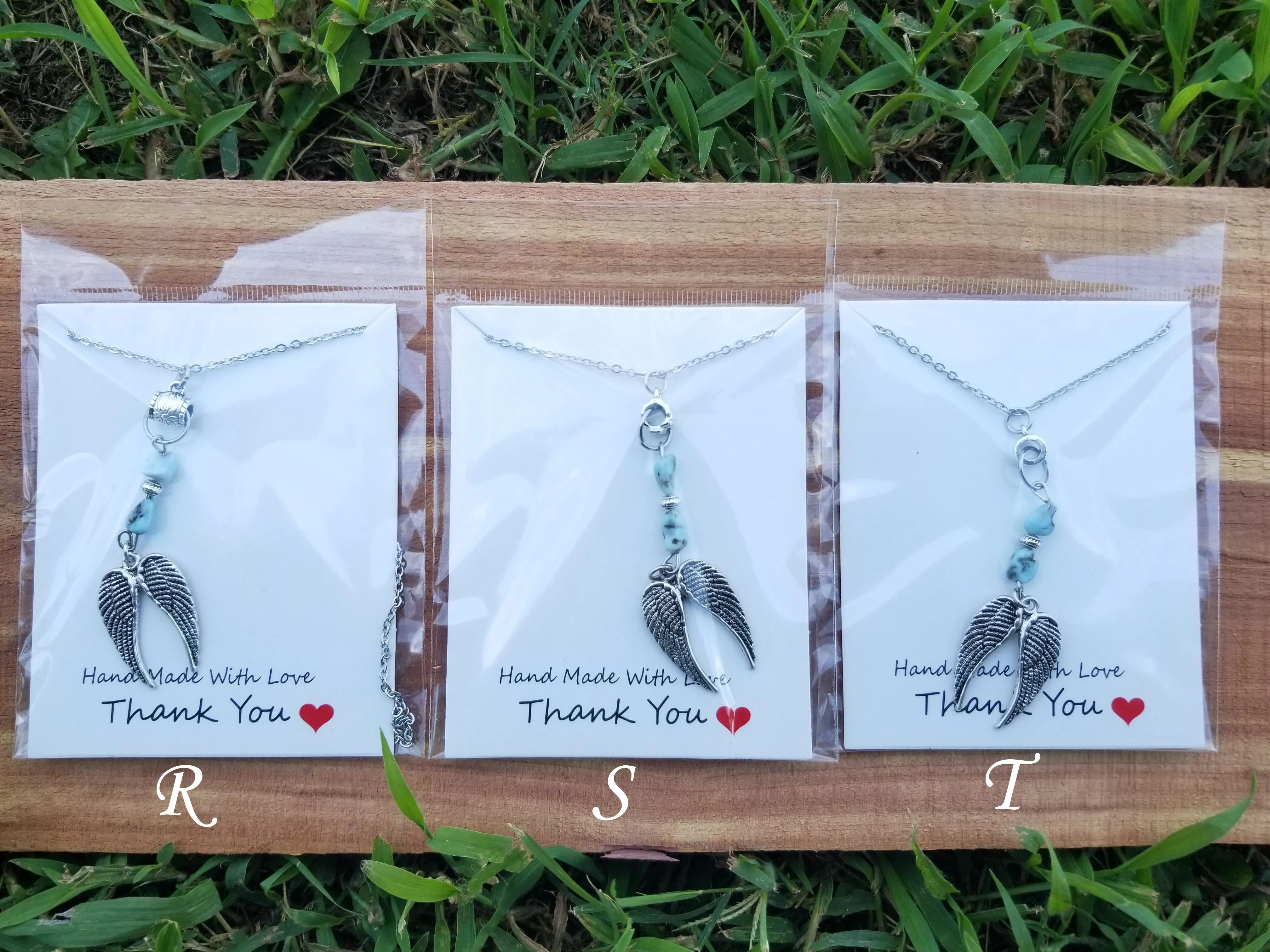 Angel Feathers Gem Design necklace Wilhelmina Creations