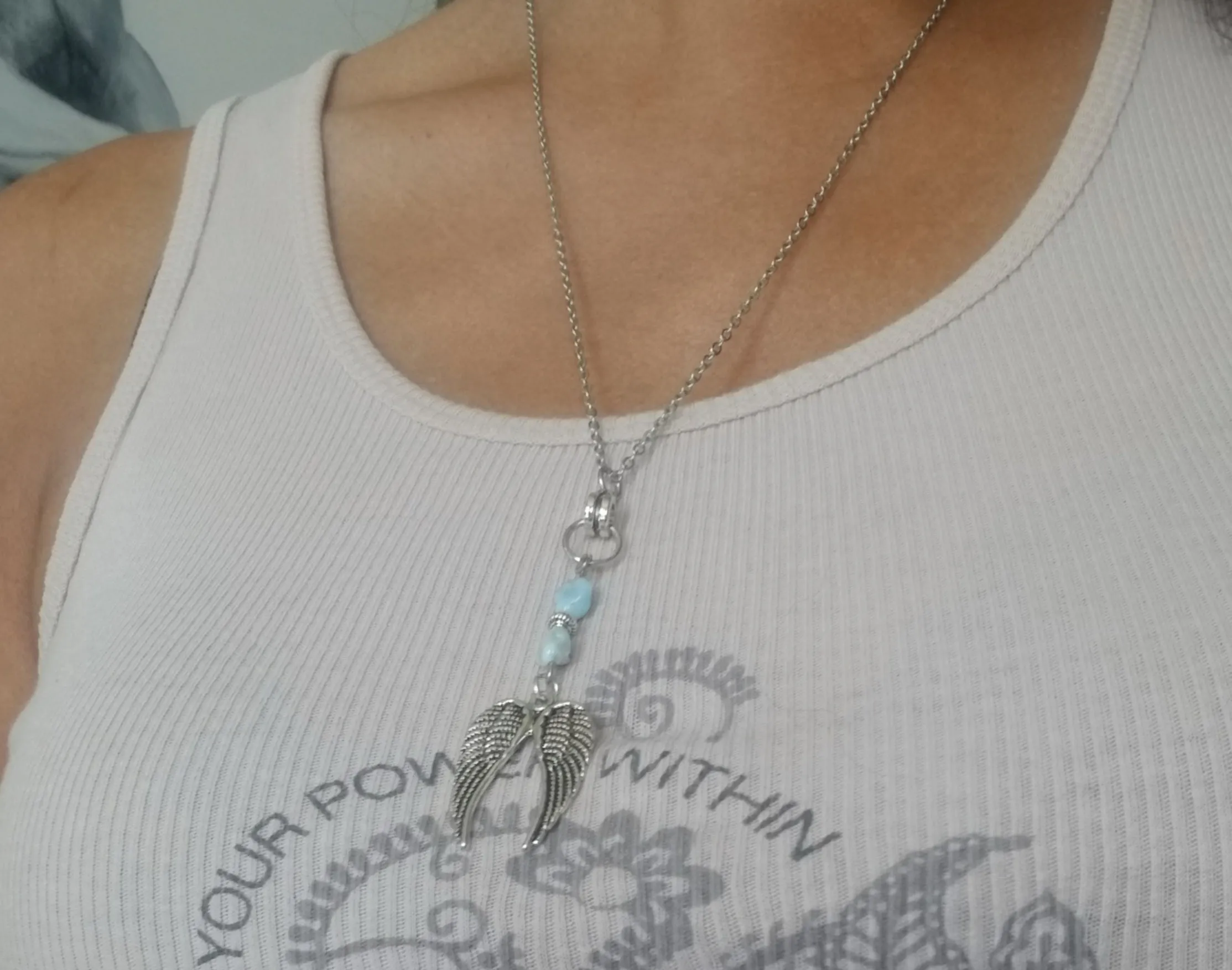 Angel Feathers Gem Design necklace Wilhelmina Creations