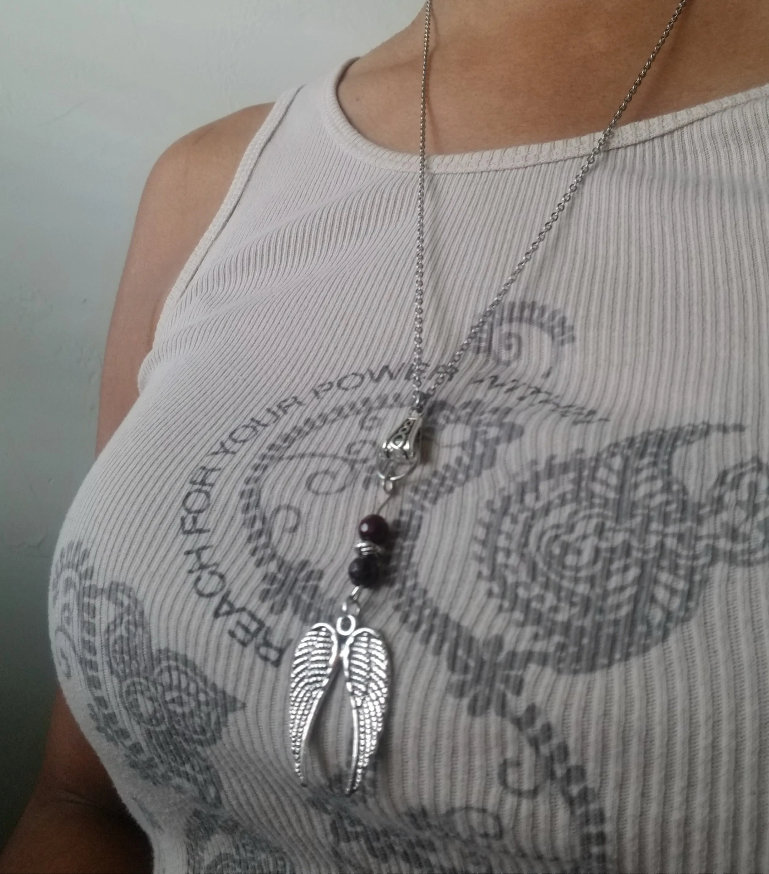Angel Feathers Gem Design necklace Wilhelmina Creations