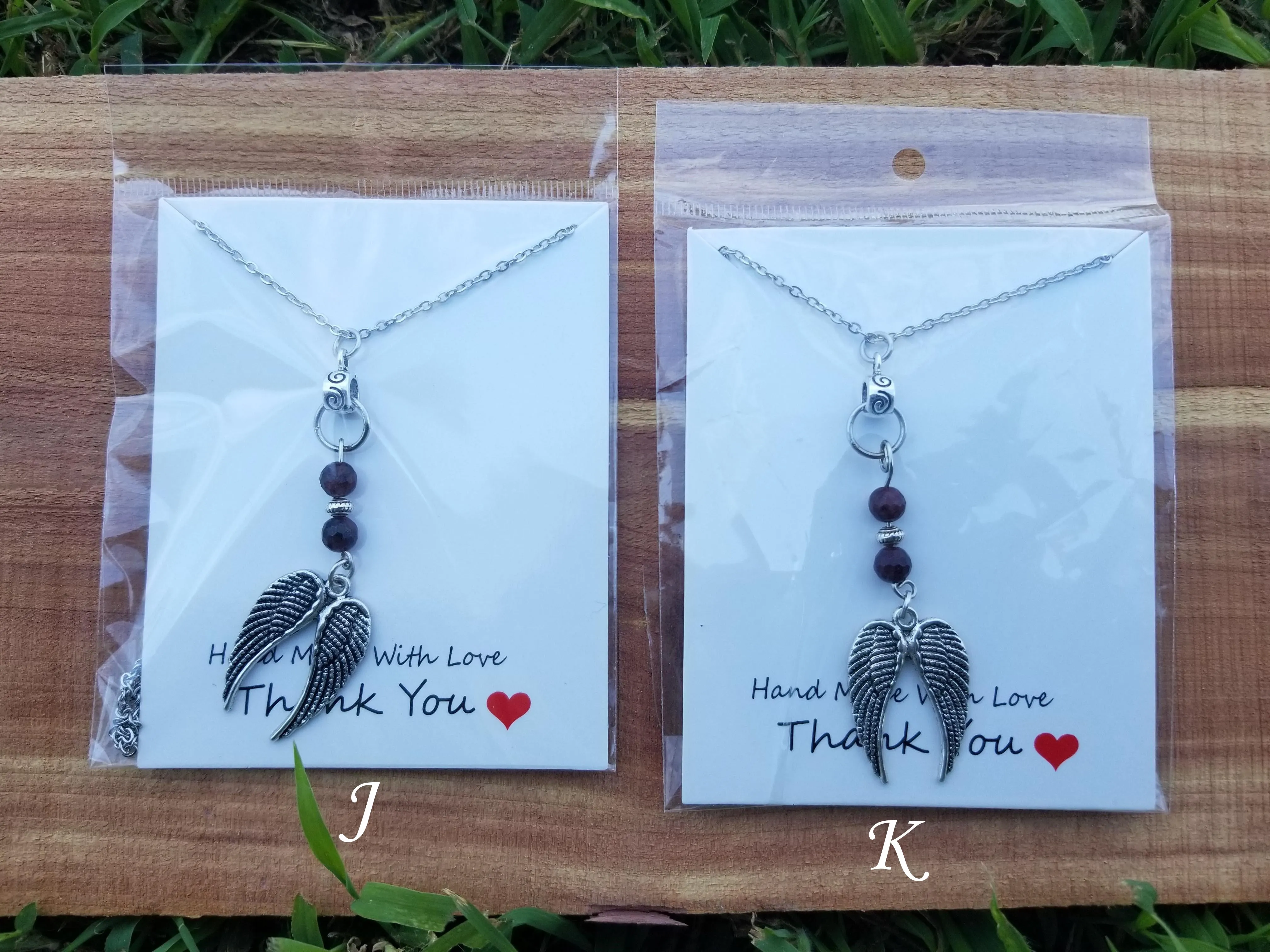 Angel Feathers Gem Design necklace Wilhelmina Creations