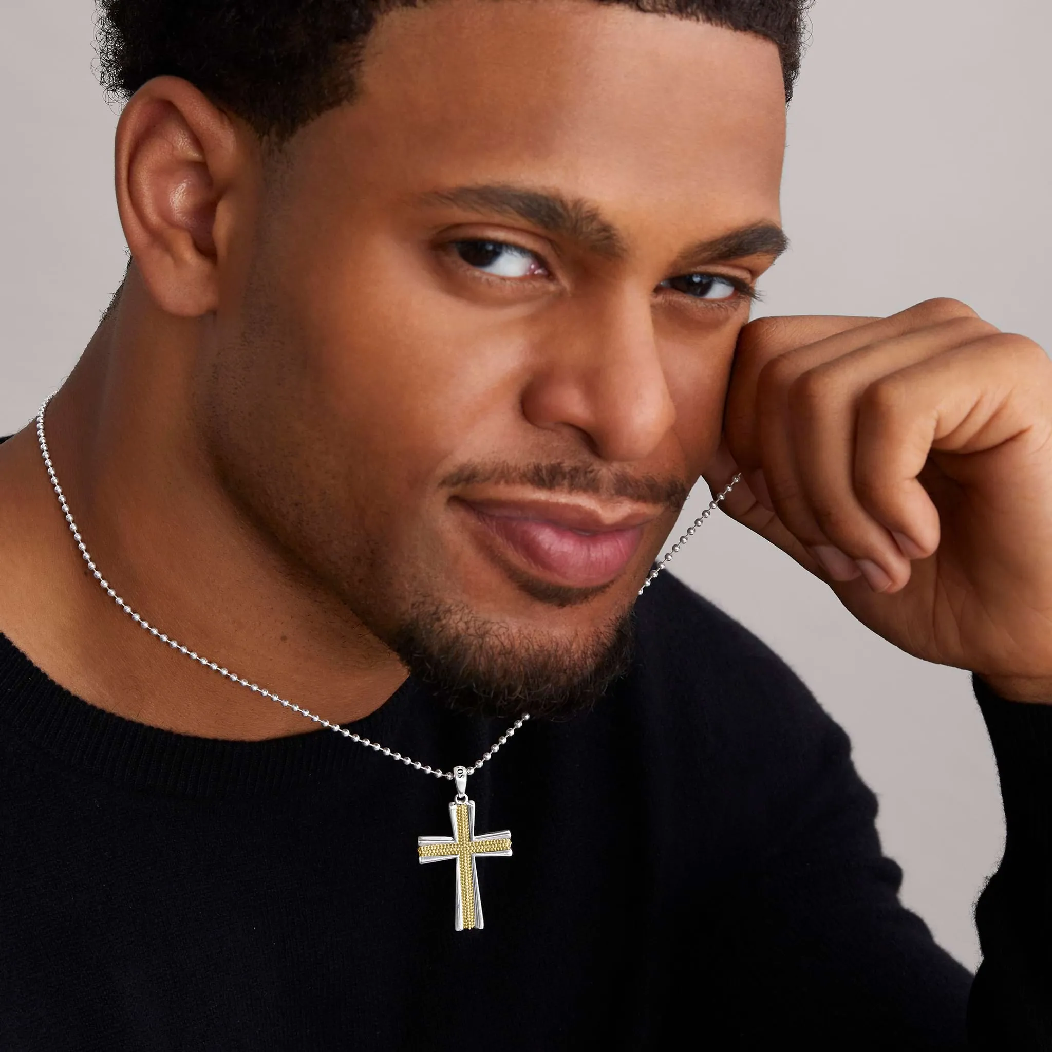 Anthem Two-Tone Superfine Beaded Cross Amulet