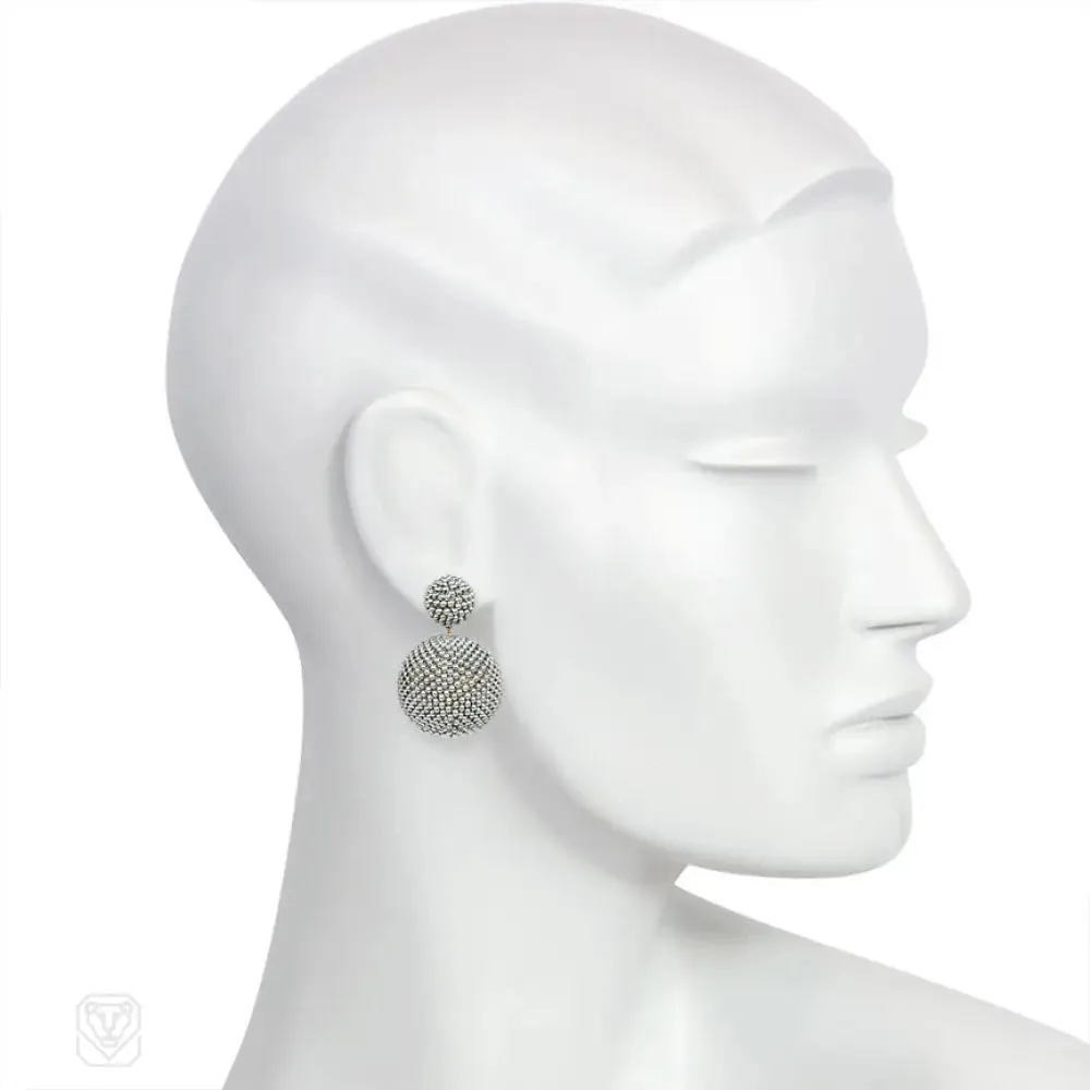 Antique aluminum beaded double ball earrings
