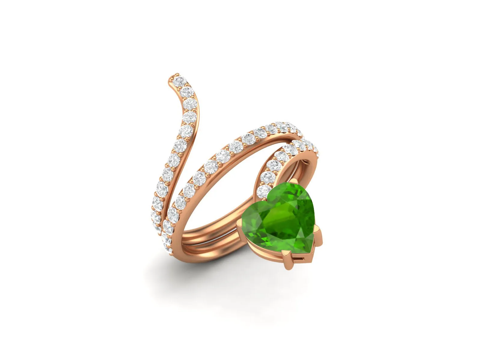 Antique Emerald Wrap Bypass Snake Wedding Ring Vintage 7MM Heart Shaped Engagement Ring