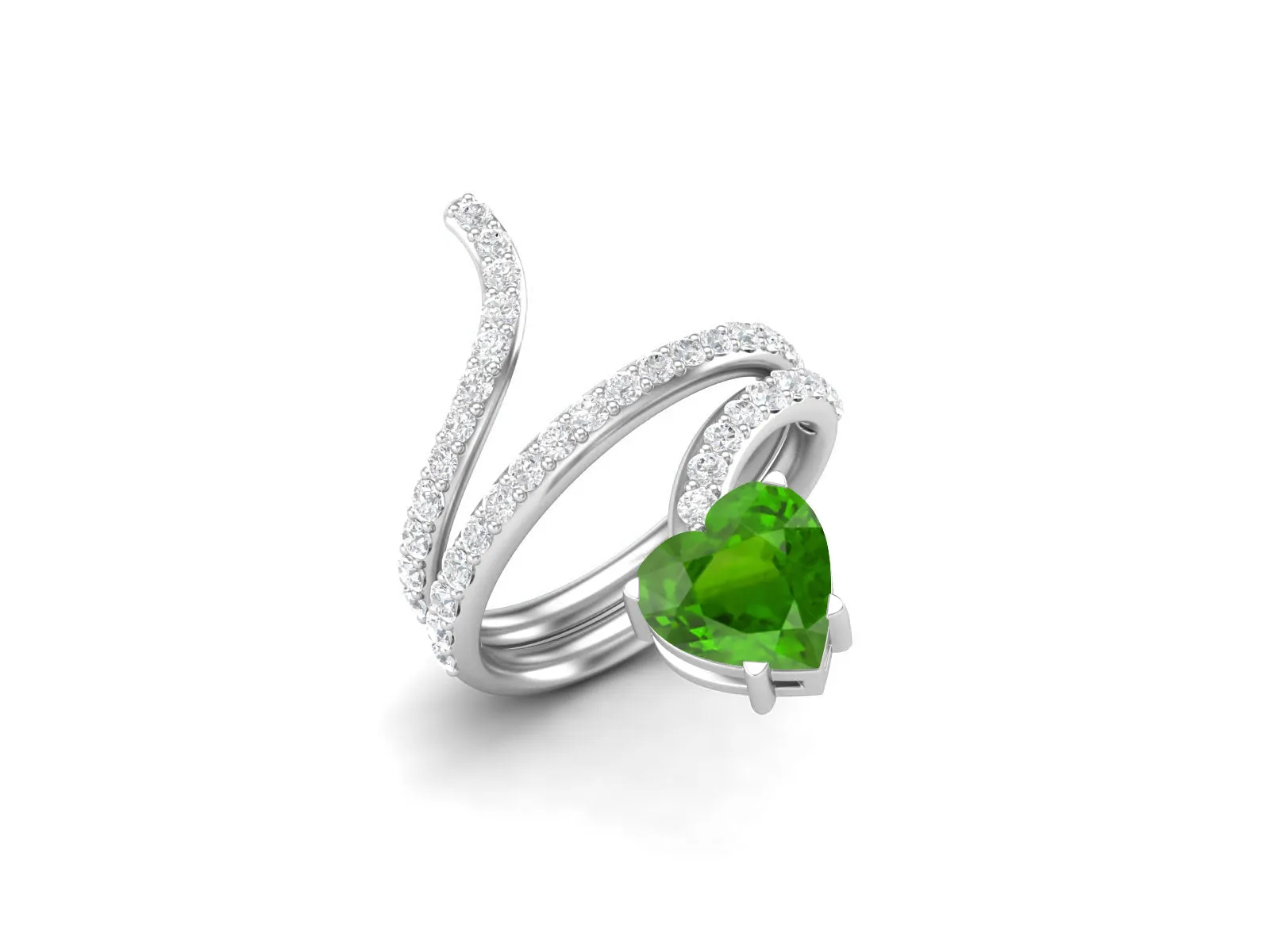 Antique Emerald Wrap Bypass Snake Wedding Ring Vintage 7MM Heart Shaped Engagement Ring