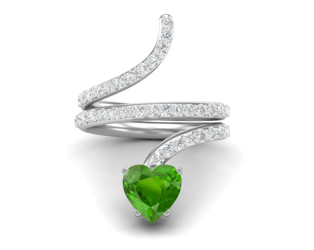 Antique Emerald Wrap Bypass Snake Wedding Ring Vintage 7MM Heart Shaped Engagement Ring