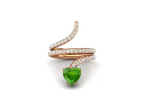 Antique Emerald Wrap Bypass Snake Wedding Ring Vintage 7MM Heart Shaped Engagement Ring